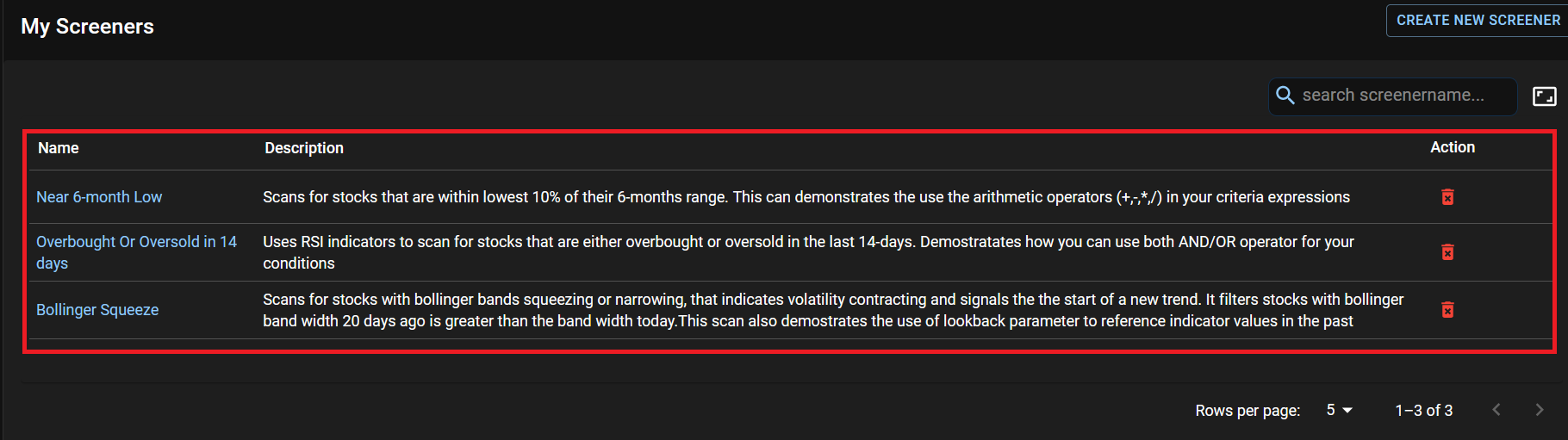Stock Screener Interface