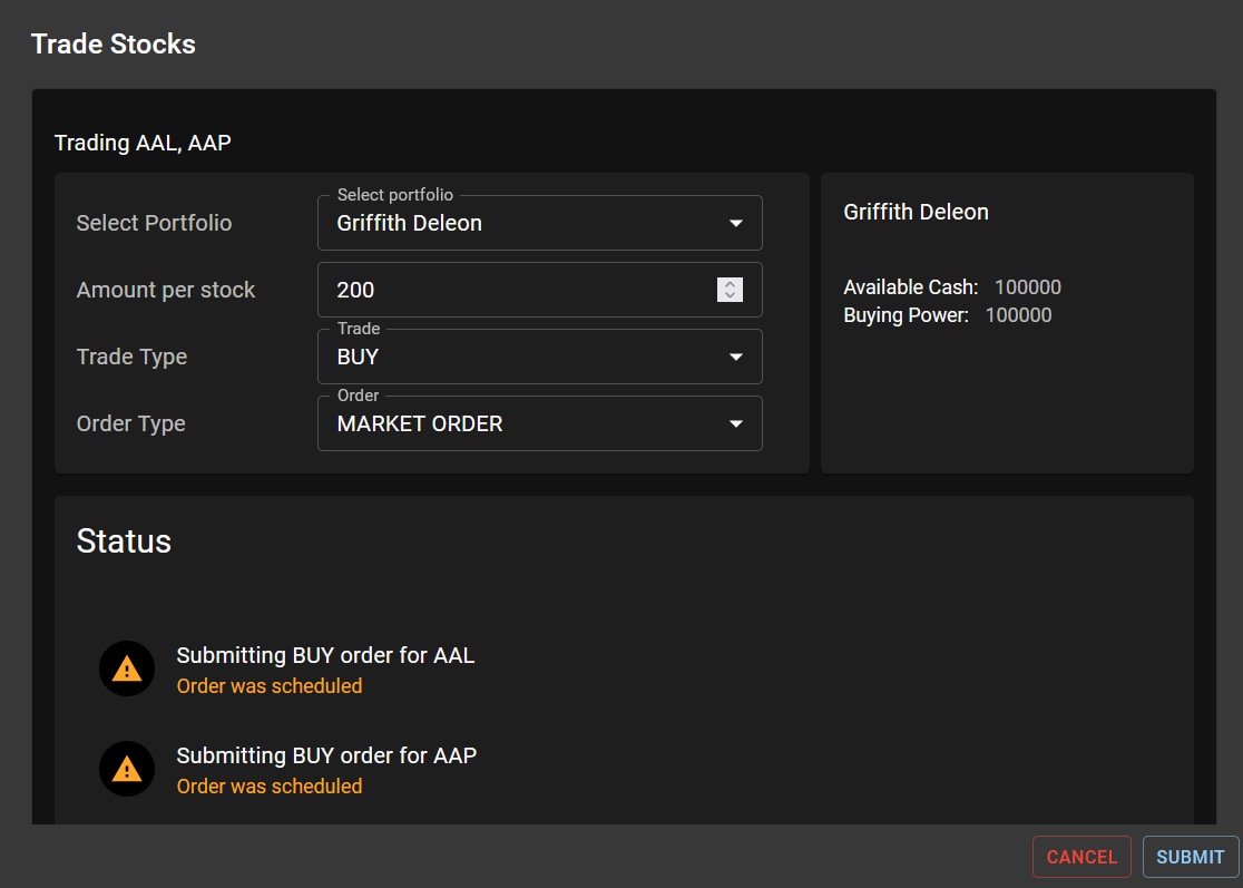 Trading from Stock Lists Interface