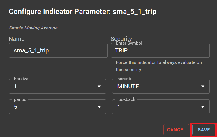 Configuring a standard indicator in Investfly