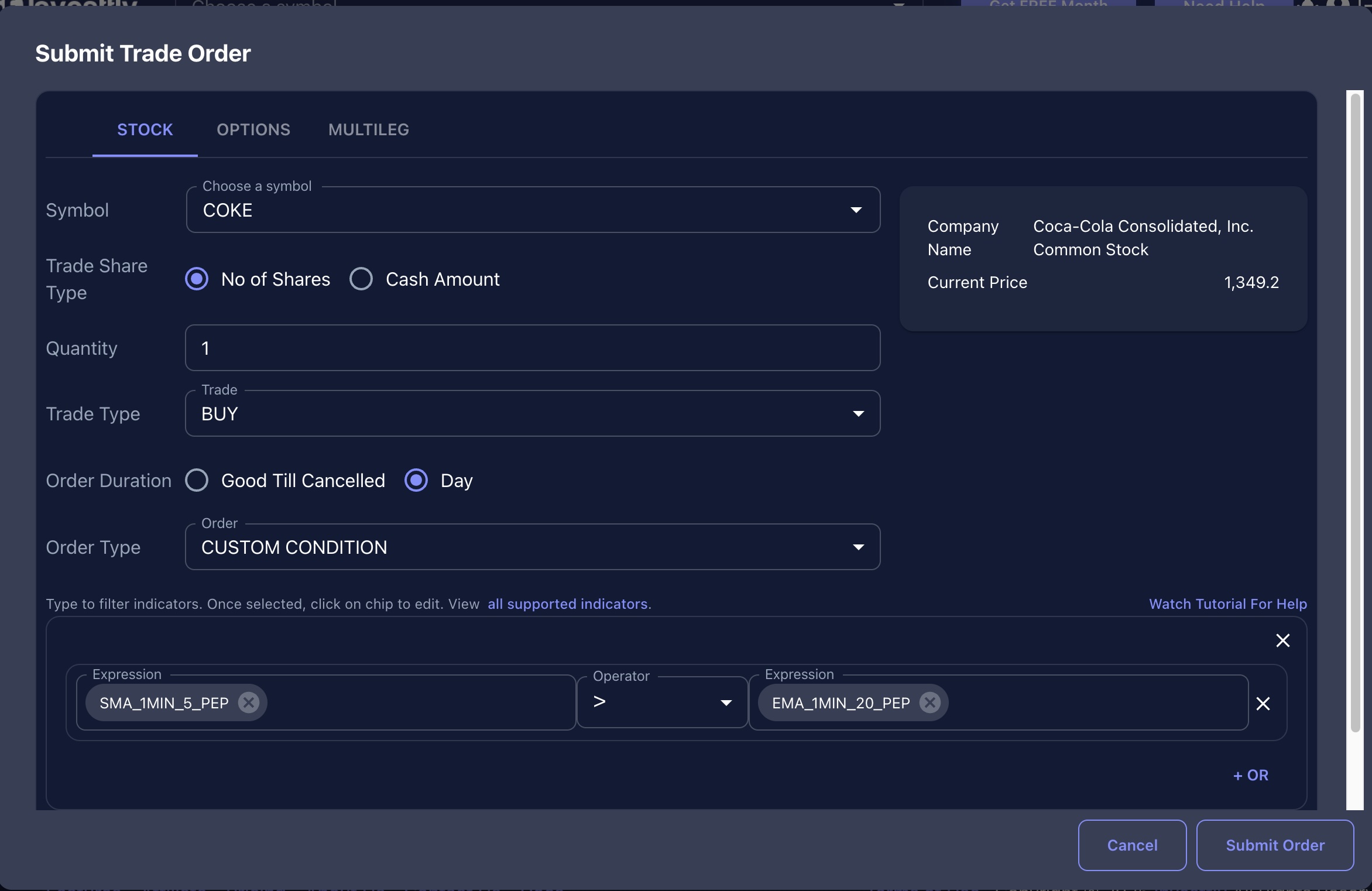 Conditional Trading Signal Setup