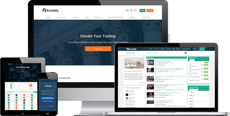 Algorithmic trading software dashboard with automated trading bot builder for stocks, ETFs, crypto, and forex